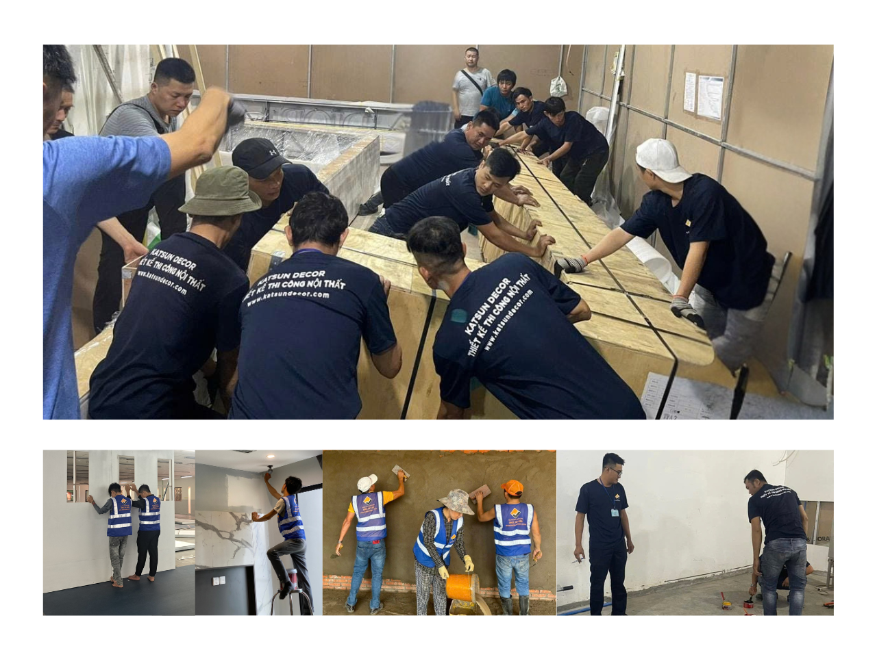 Team of construction workers posing for a group photo